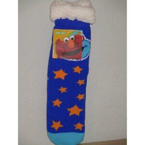 Sesame Street Blue Yellow Stars Lined Sherpa Socks Non-slip Soft Warm New In Bag